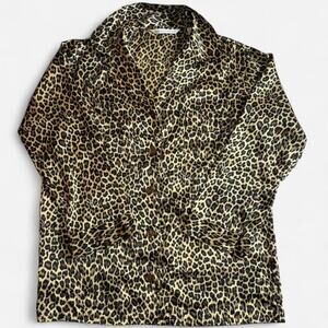 Victoria's Secret Women's Pajama Top S Leopard Print Satin-Like Black Tan